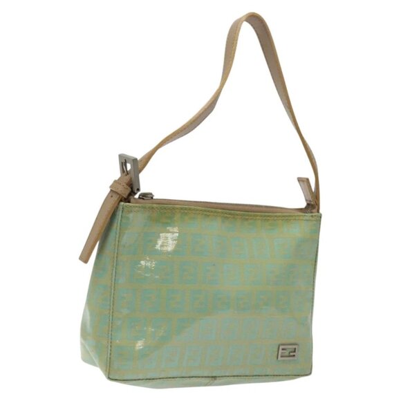 FENDI Zucchino Canvas Hand Bag Peppermint Silver Auth bs24337 - Picture 1 of 16